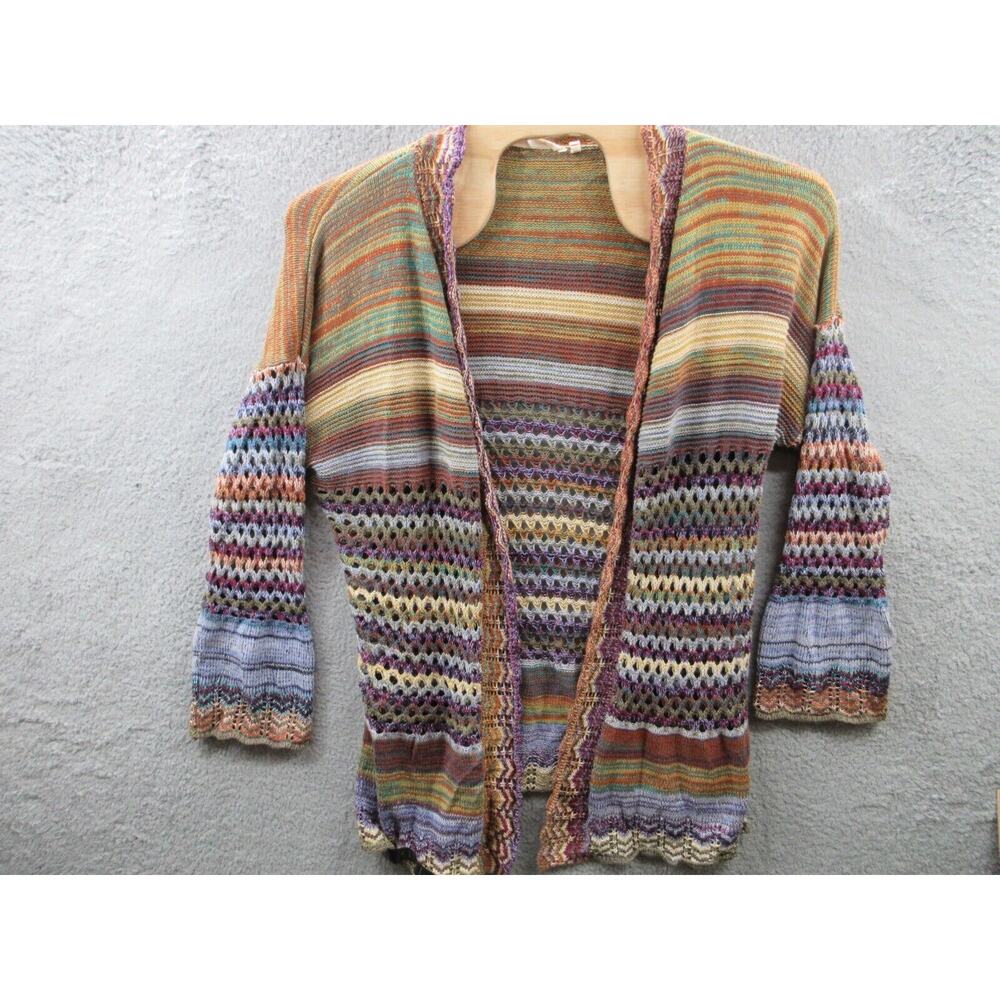 Soft Surroundings Women Sz 1X Crochet Knit Boho Open Cardigan Sweater Striped